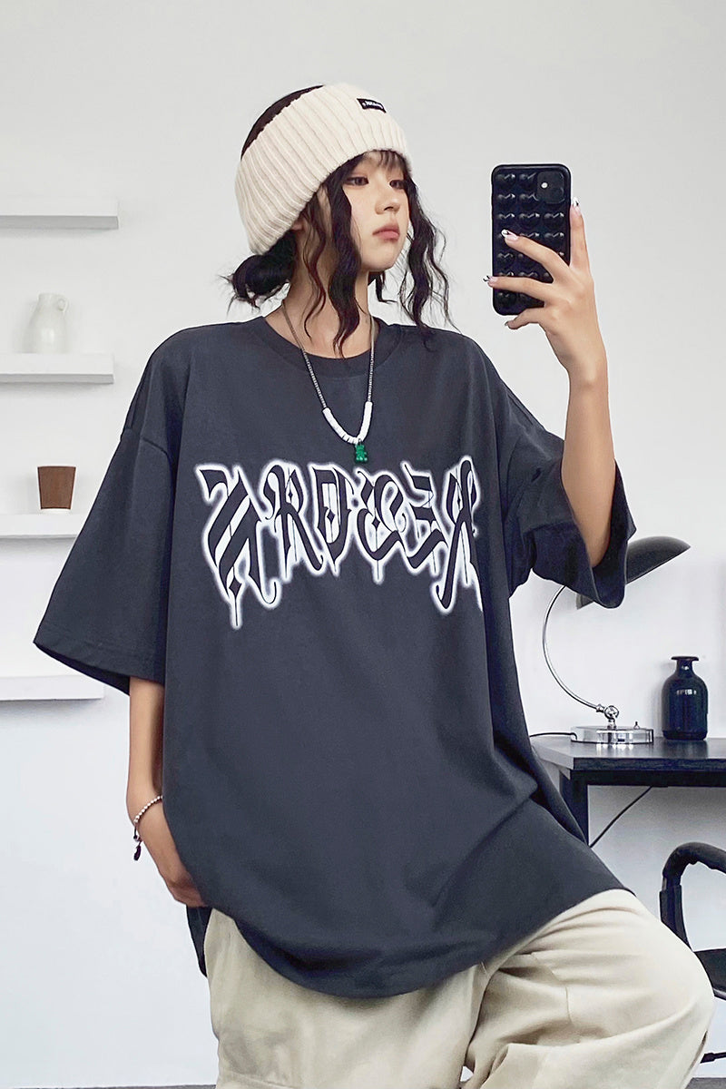 Vintage Oversize Short Sleeve Letter Print T-shirt