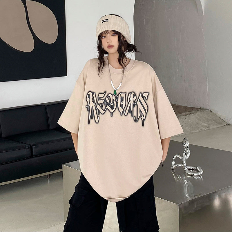 Vintage Oversize Short Sleeve Letter Print T-shirt