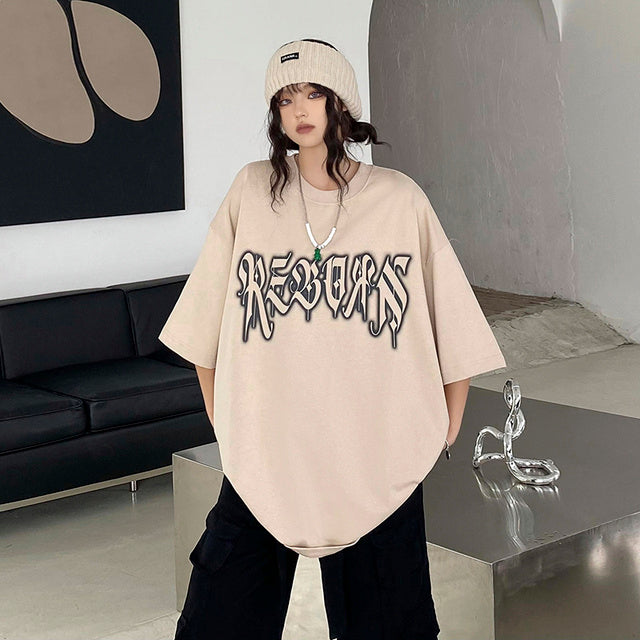 Vintage Oversize Short Sleeve Letter Print T-shirt