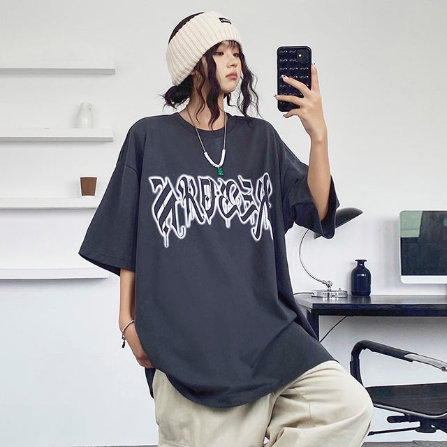 Vintage Oversize Short Sleeve Letter Print T-shirt