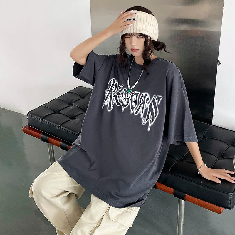 Vintage Oversize Short Sleeve Letter Print T-shirt